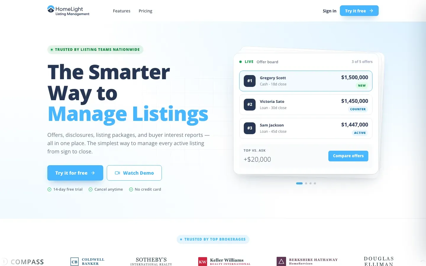 Homepage of HomeLight Listing Management