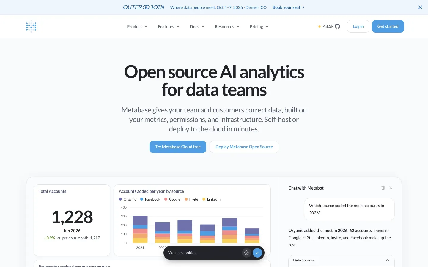 Homepage of Metabase