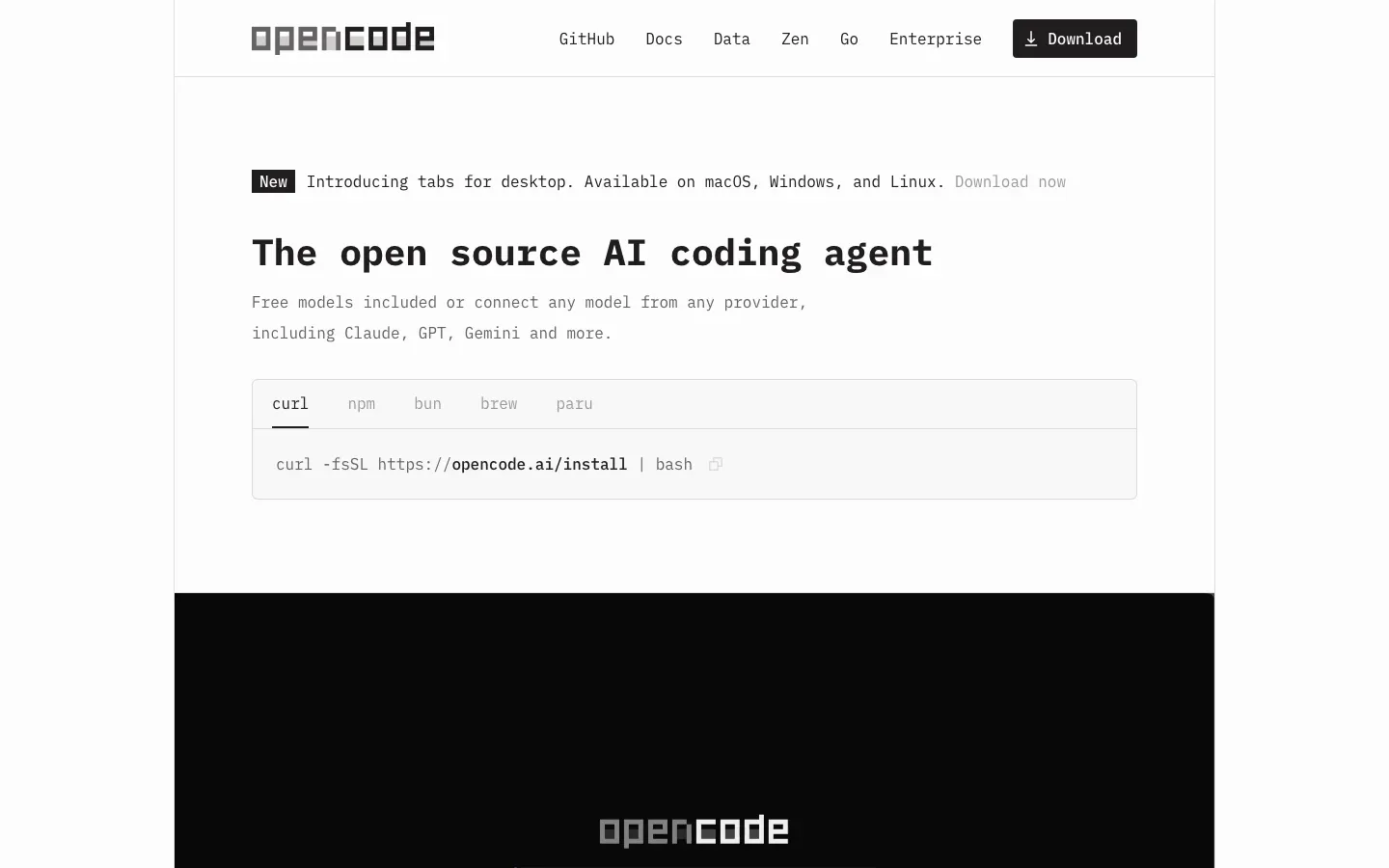 Homepage of OpenCode