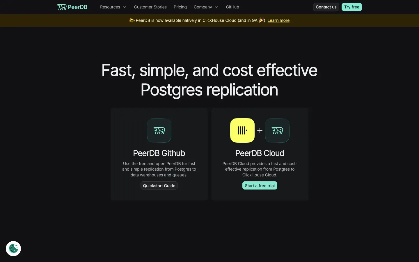 Homepage of PeerDB
