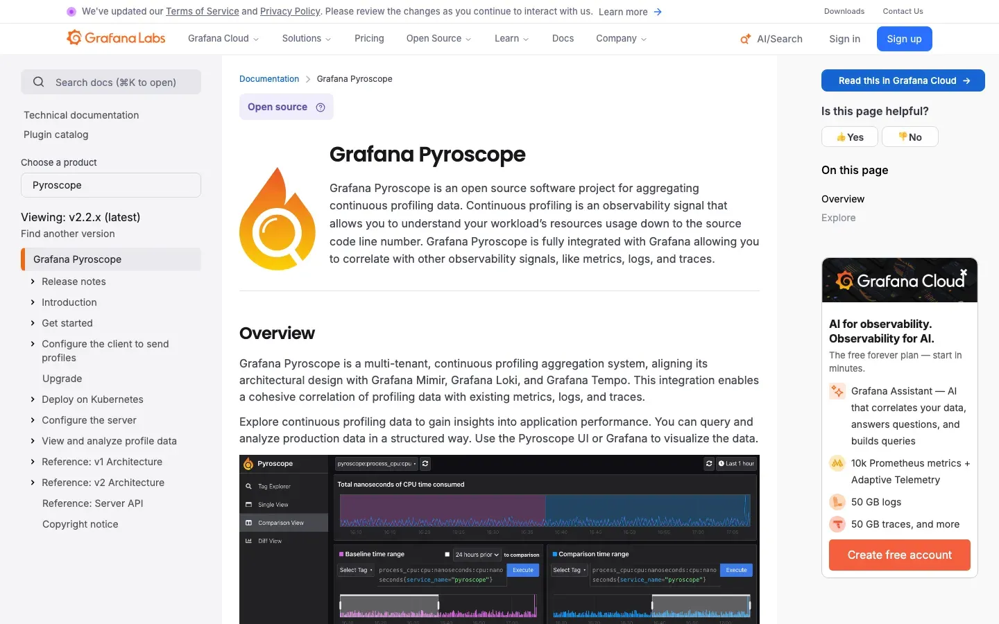 Homepage of Grafana Pyroscope