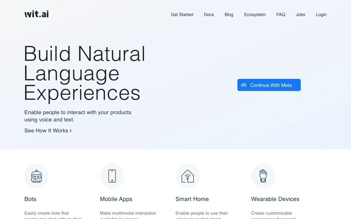Homepage of Wit.ai
