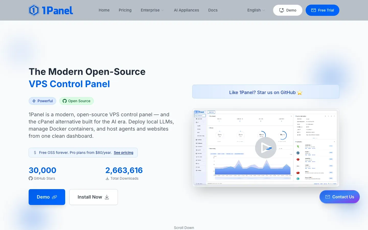Homepage of 1Panel