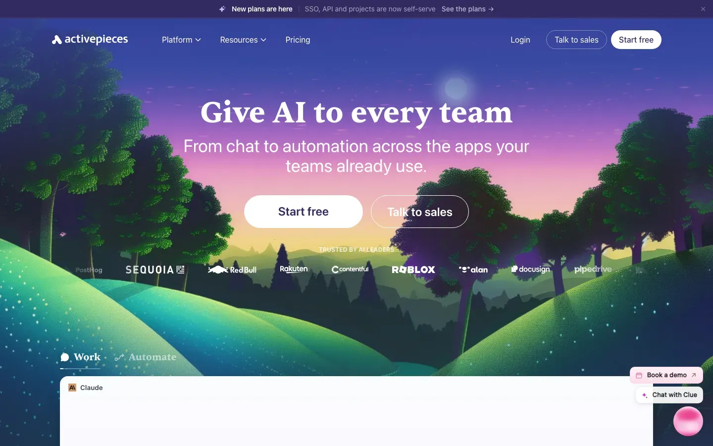 Homepage of Activepieces