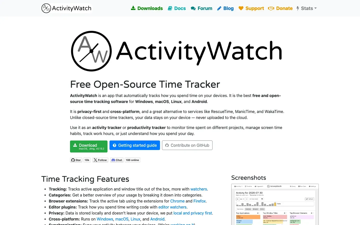 Homepage of ActivityWatch