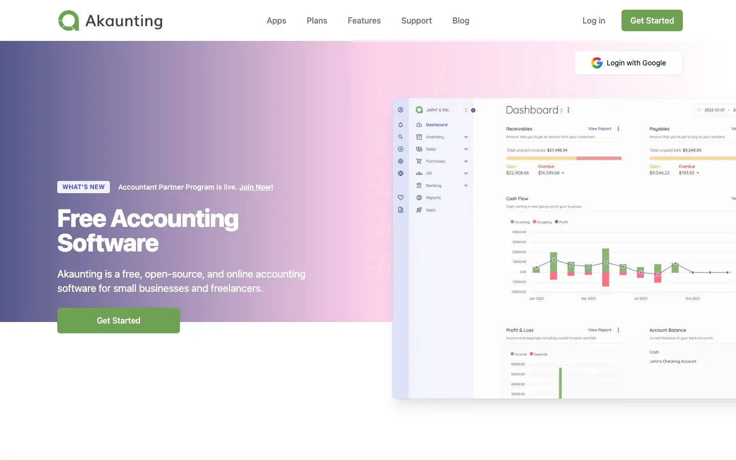 Homepage of Akaunting