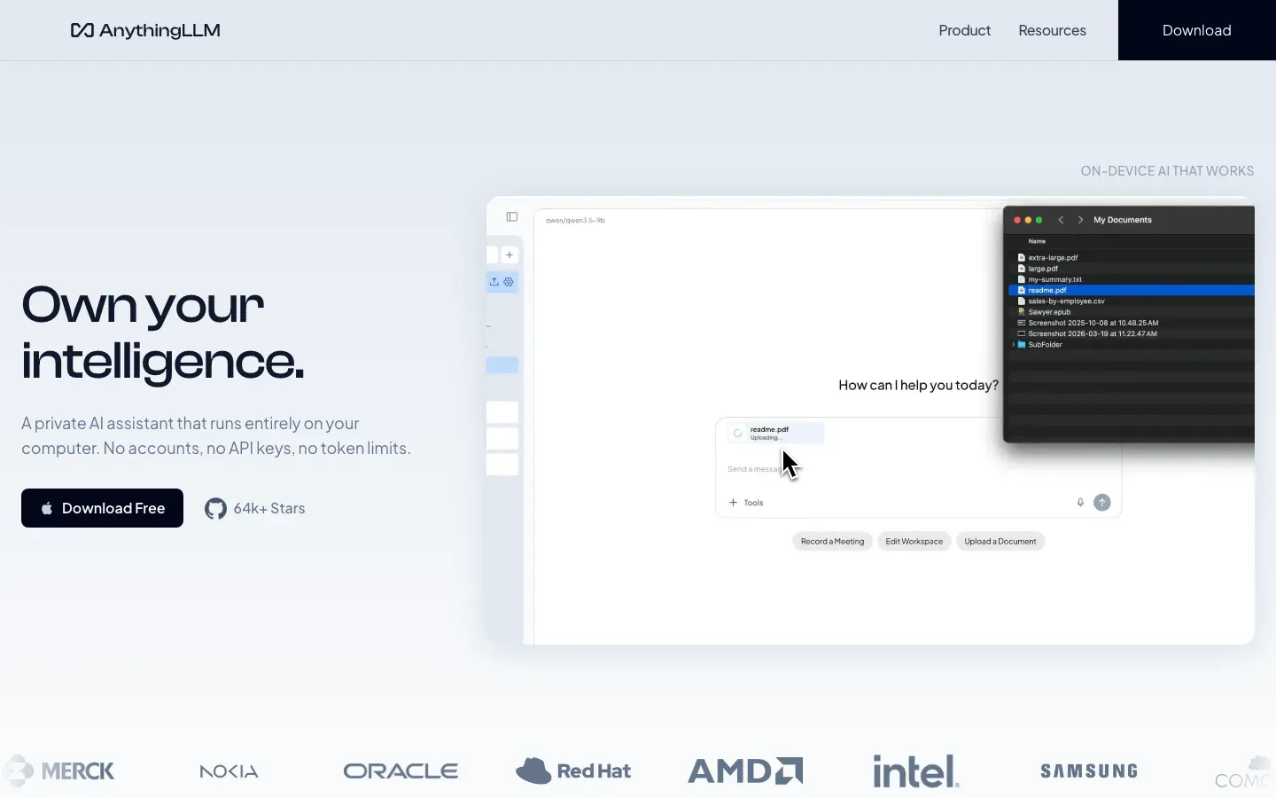 Homepage of AnythingLLM