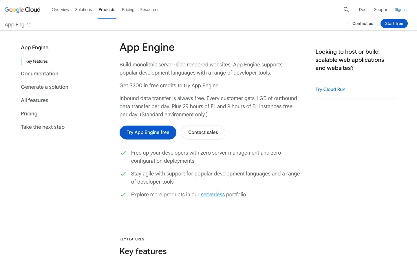 Homepage of App Engine