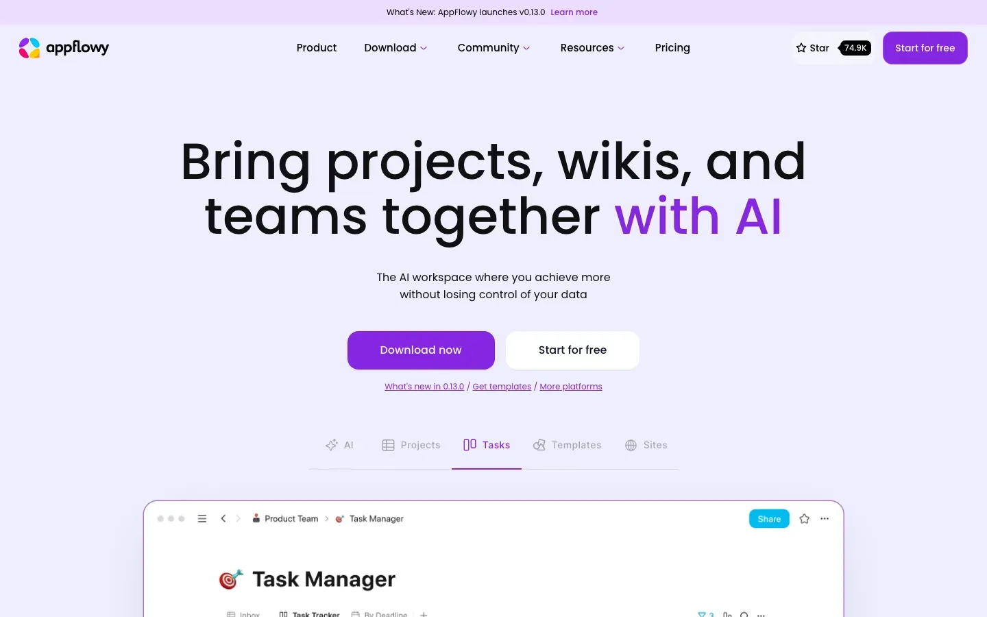 Homepage of AppFlowy