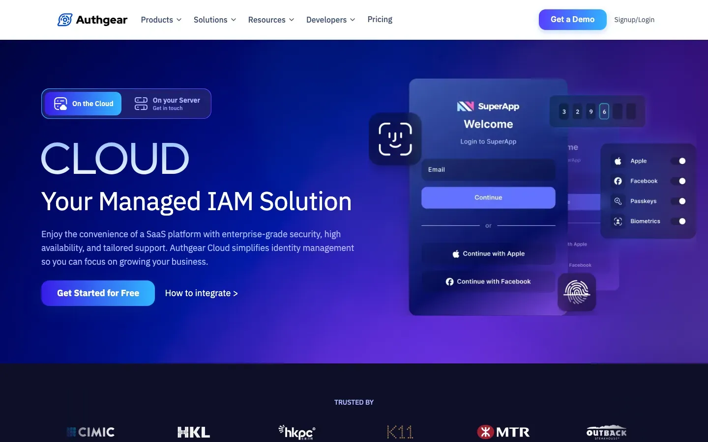 Homepage of Authgear