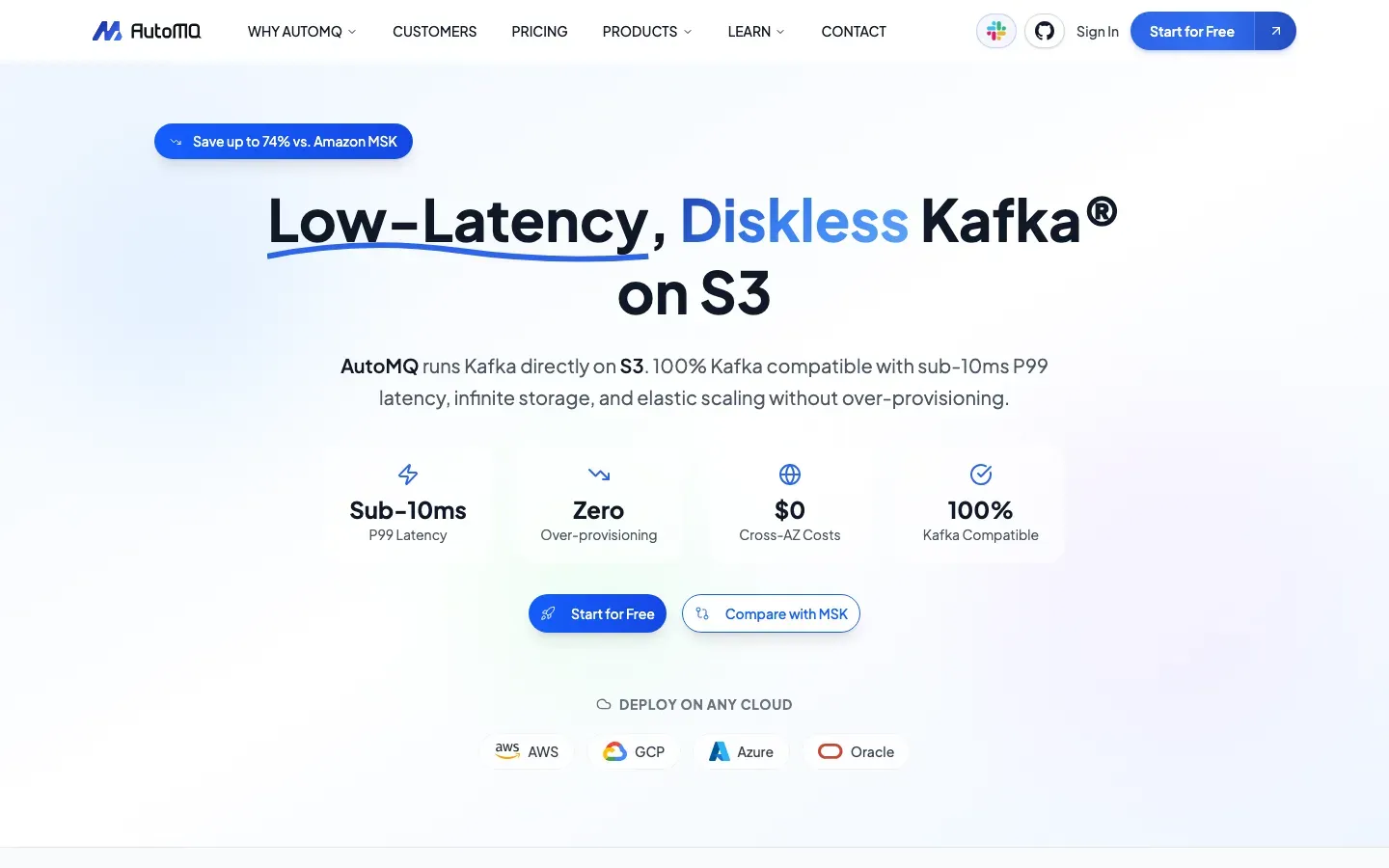 Homepage of AutoMQ