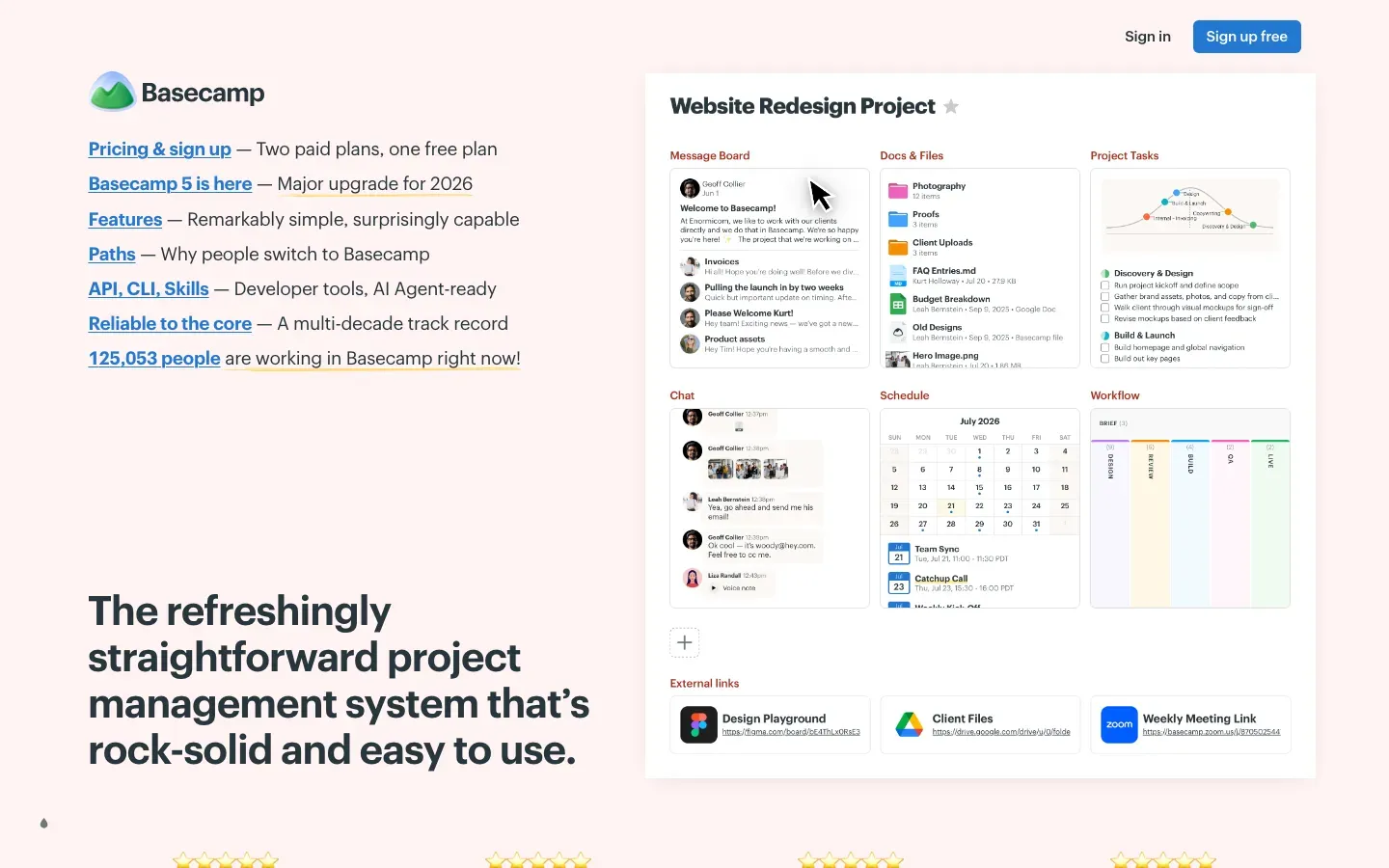 Homepage of Basecamp