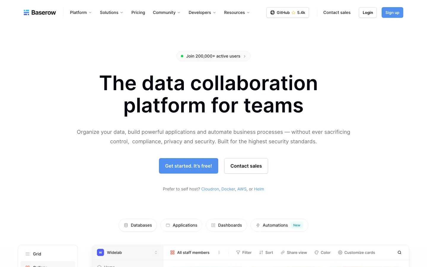 Homepage of Baserow