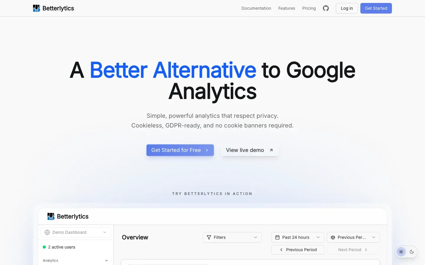 Homepage of Betterlytics