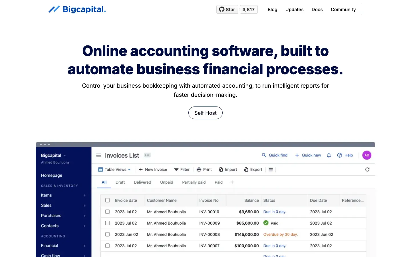 Homepage of Bigcapital