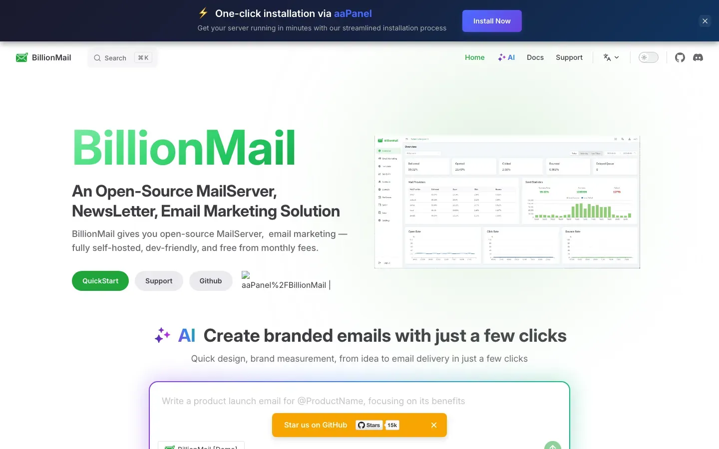 Homepage of BillionMail