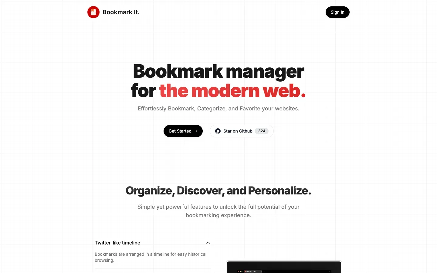 Homepage of Bookmark It.