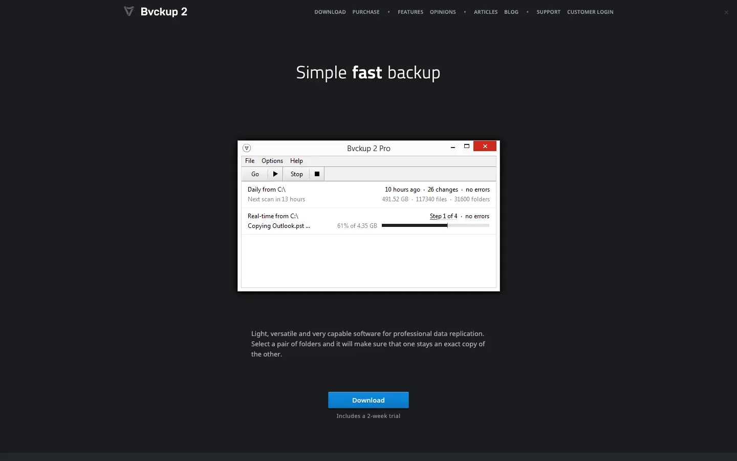 Homepage of Bvckup 2