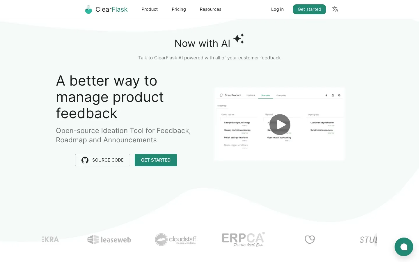 Homepage of ClearFlask