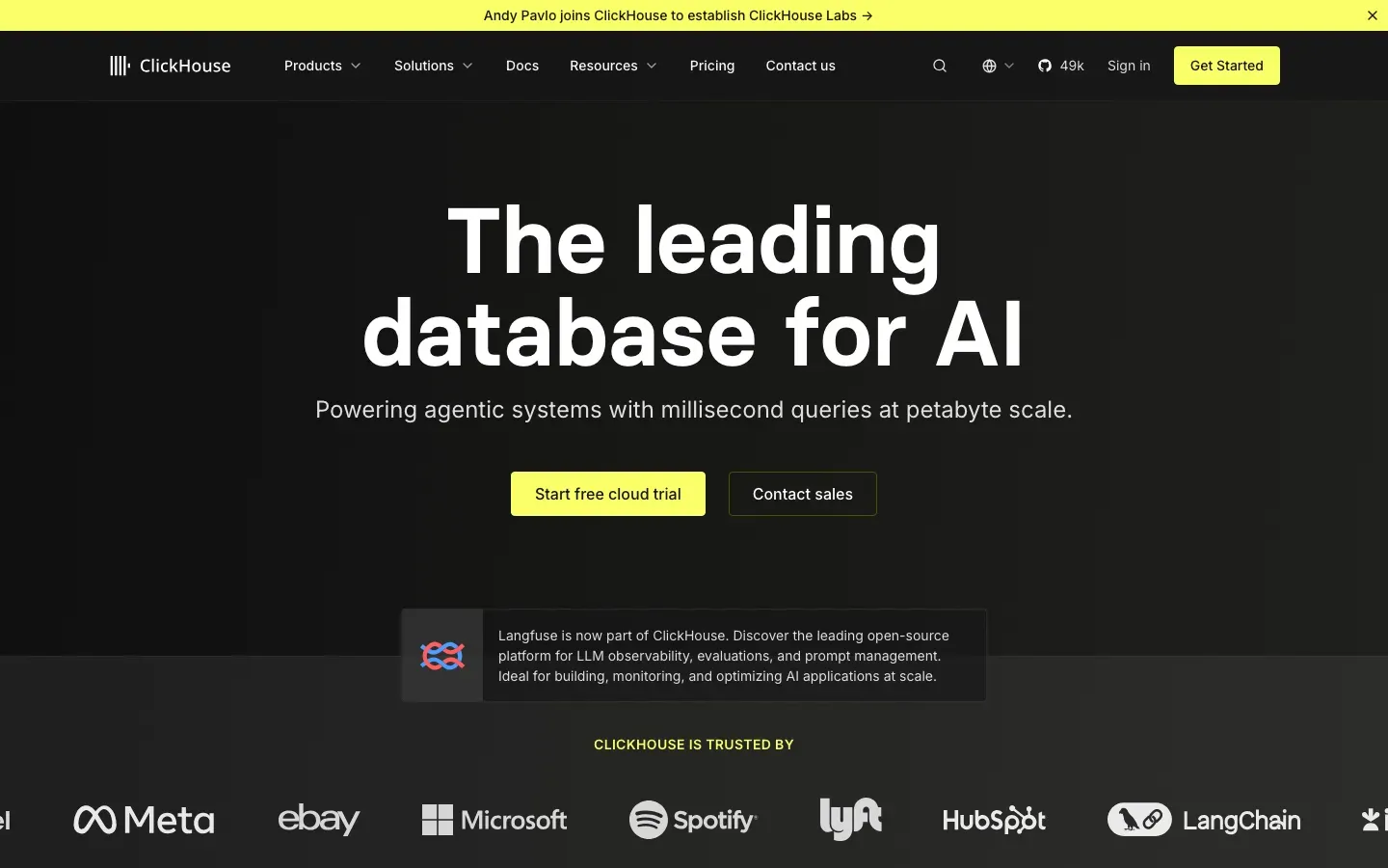 Homepage of ClickHouse