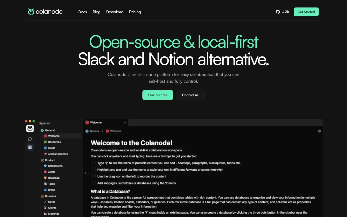 Homepage of Colanode