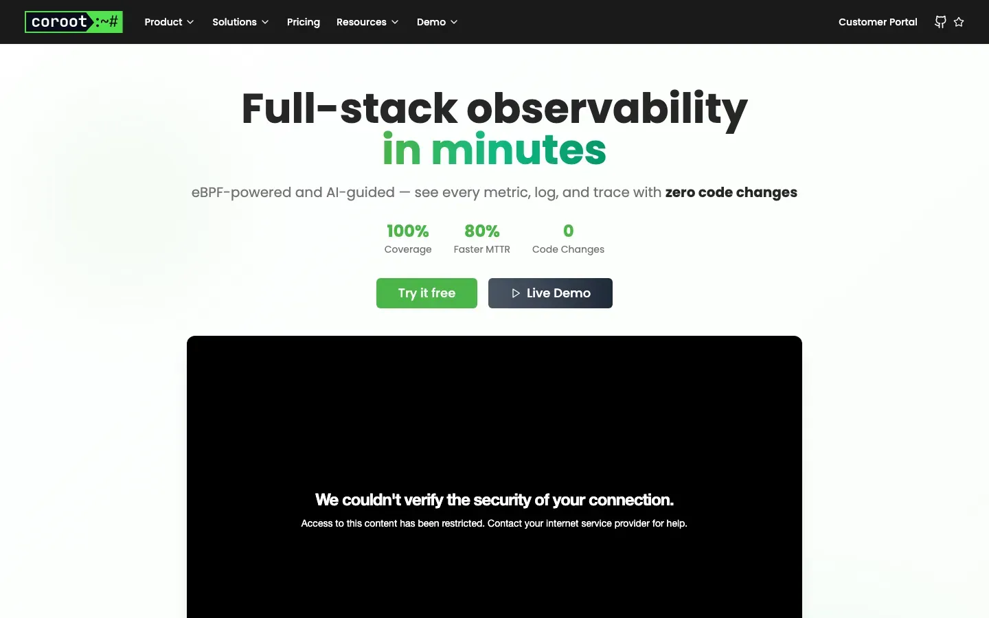 Homepage of Coroot