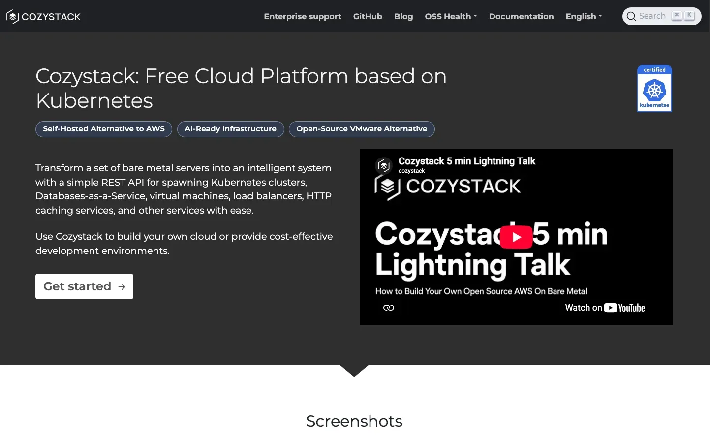 Homepage of Cozystack