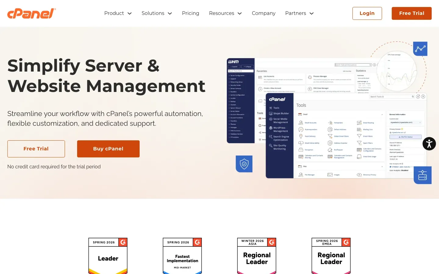 Homepage of cPanel