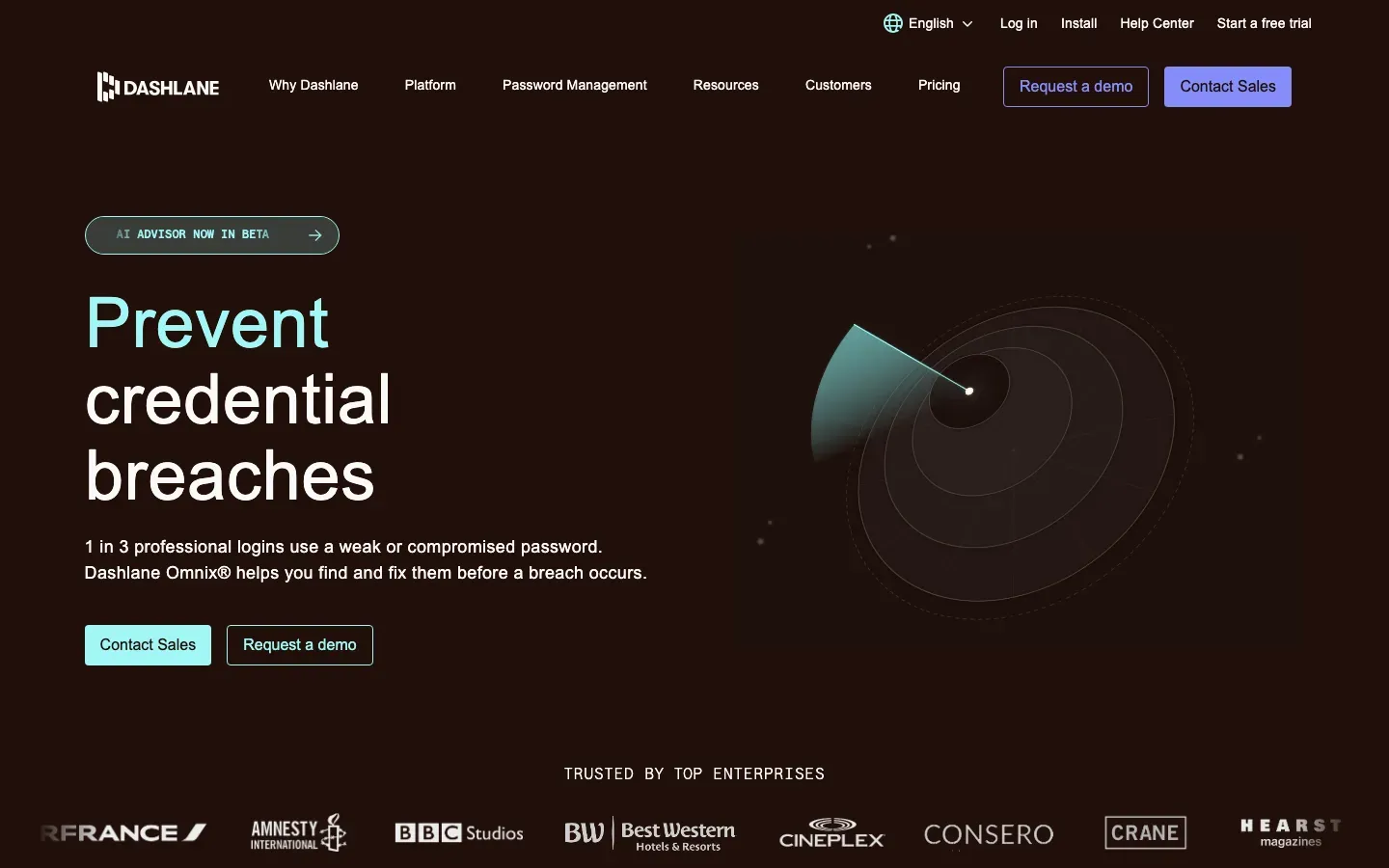 Homepage of Dashlane