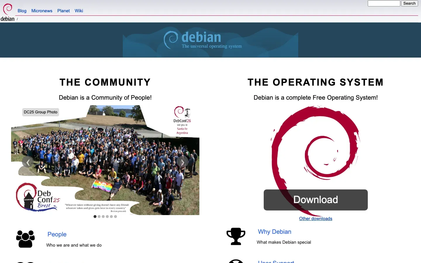 Homepage of Debian