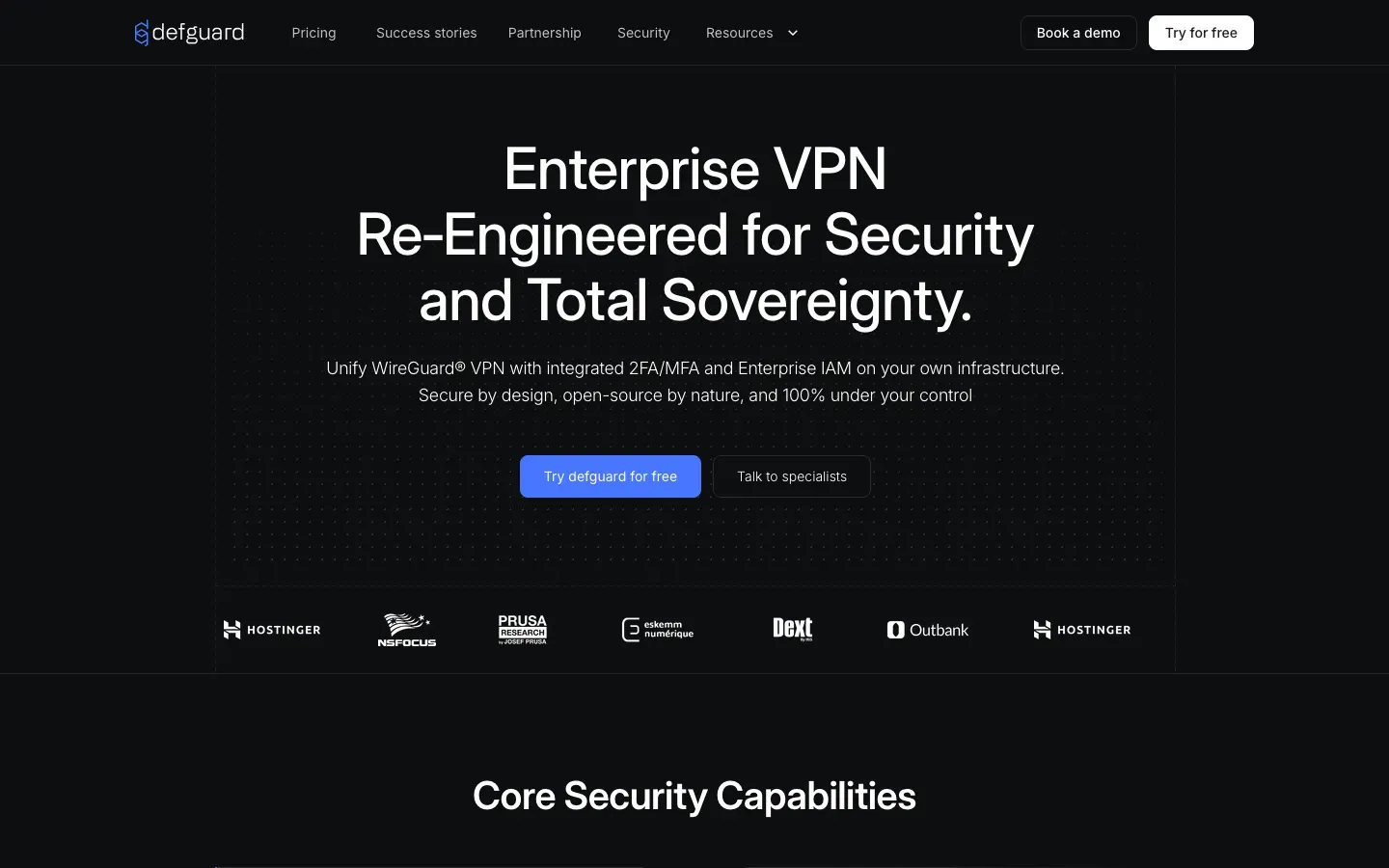 Homepage of Defguard