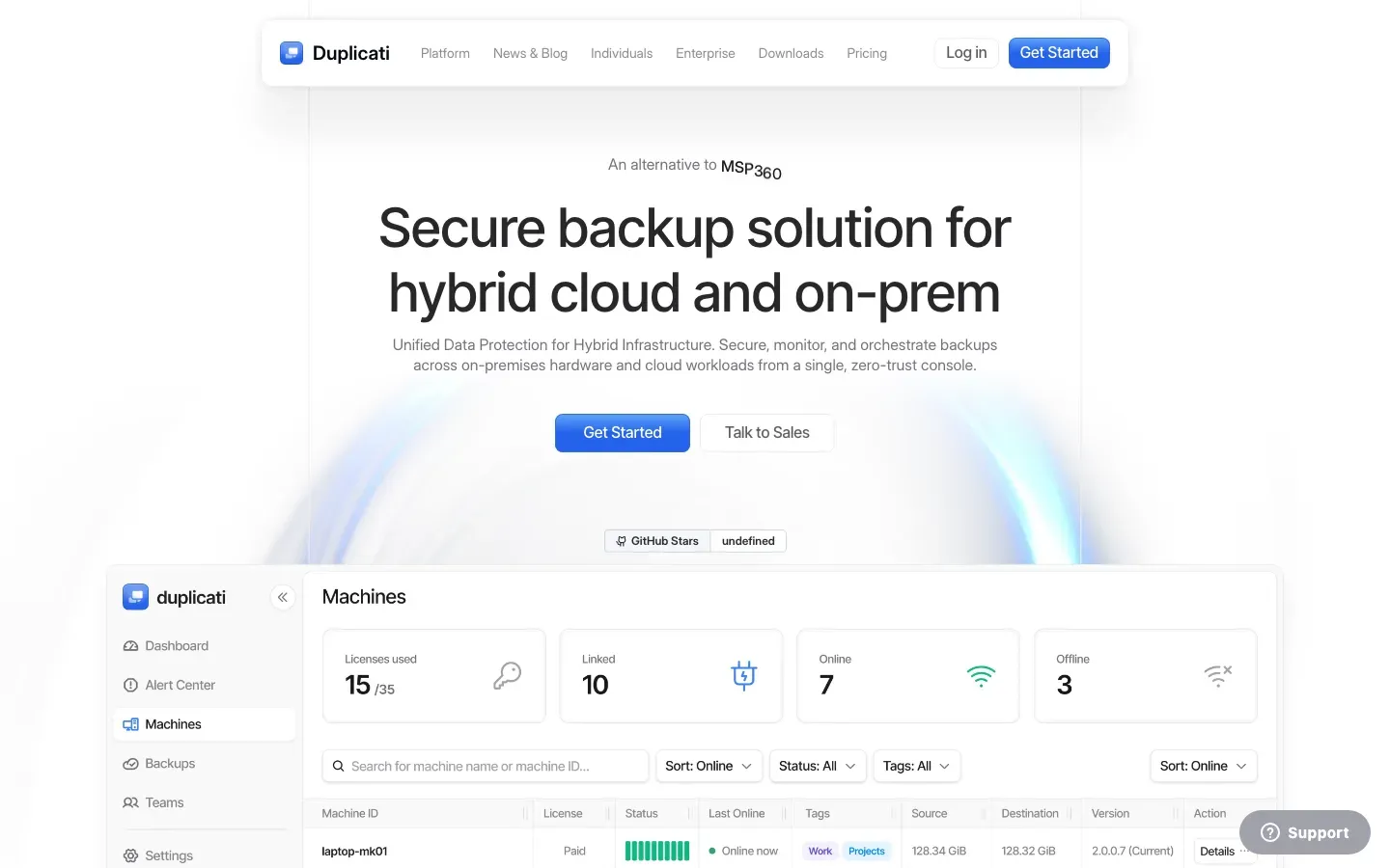 Homepage of Duplicati