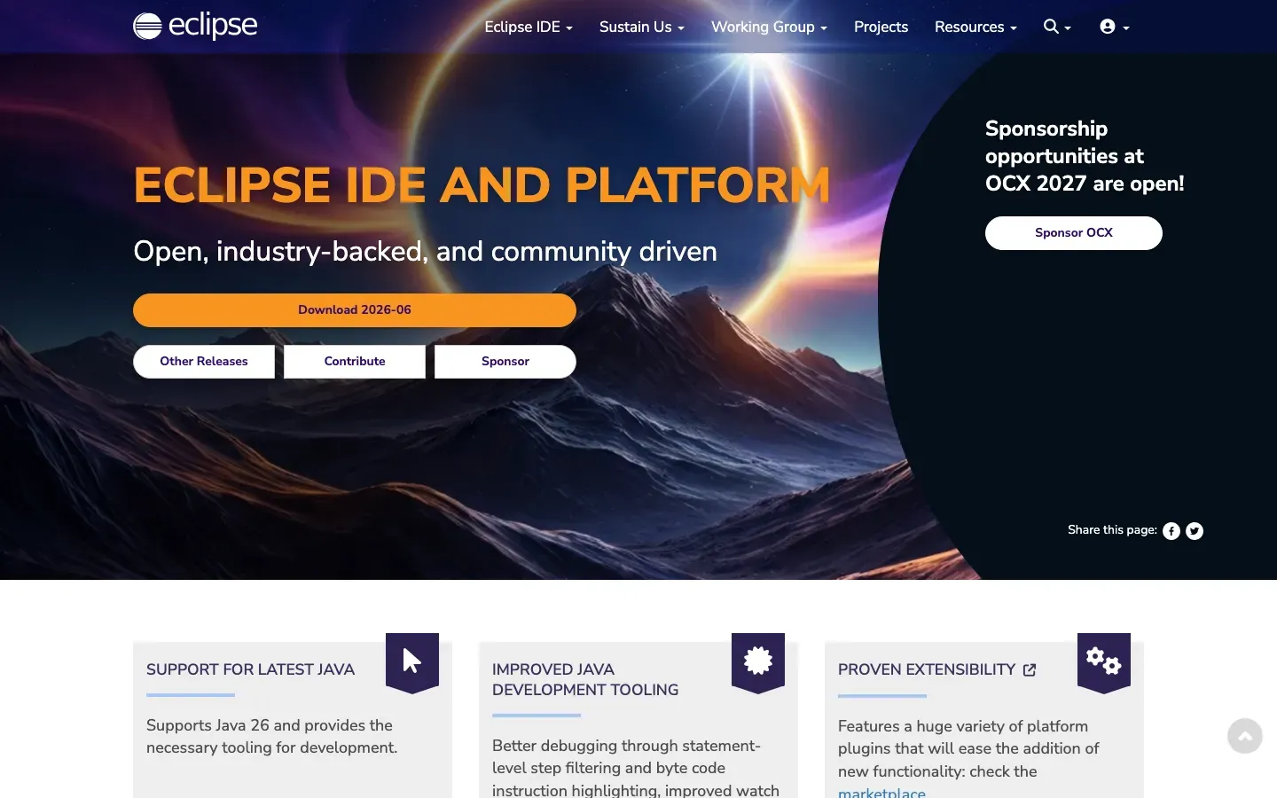 Homepage of Eclipse IDE