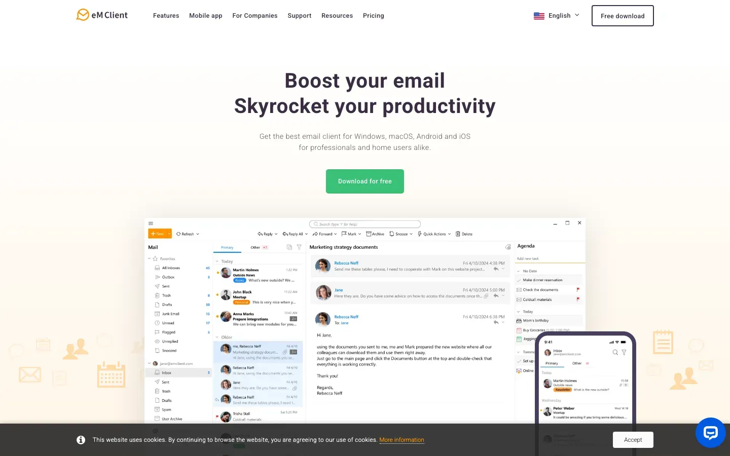Homepage of eM Client