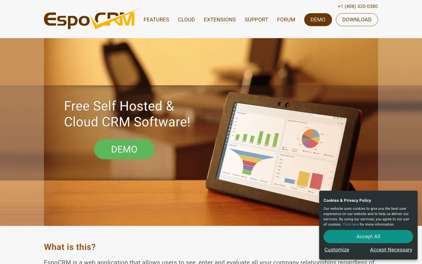 Homepage of EspoCRM