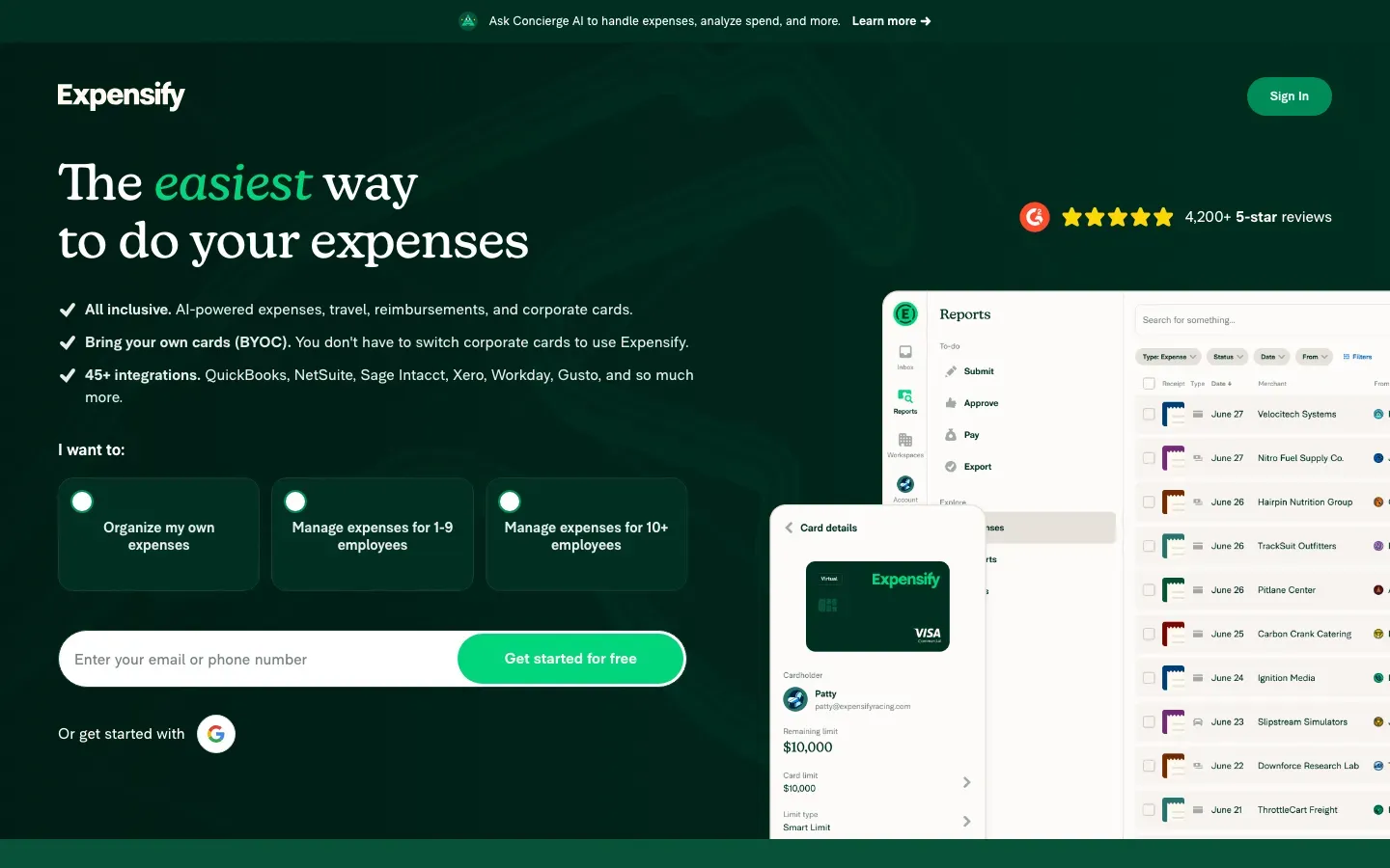 Homepage of Expensify