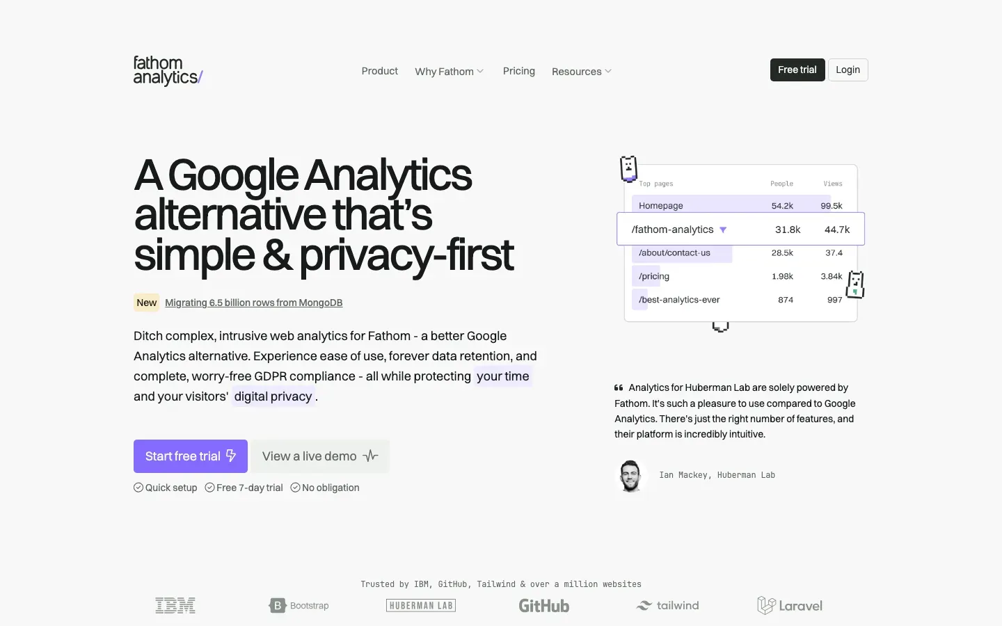 Homepage of Fathom Analytics