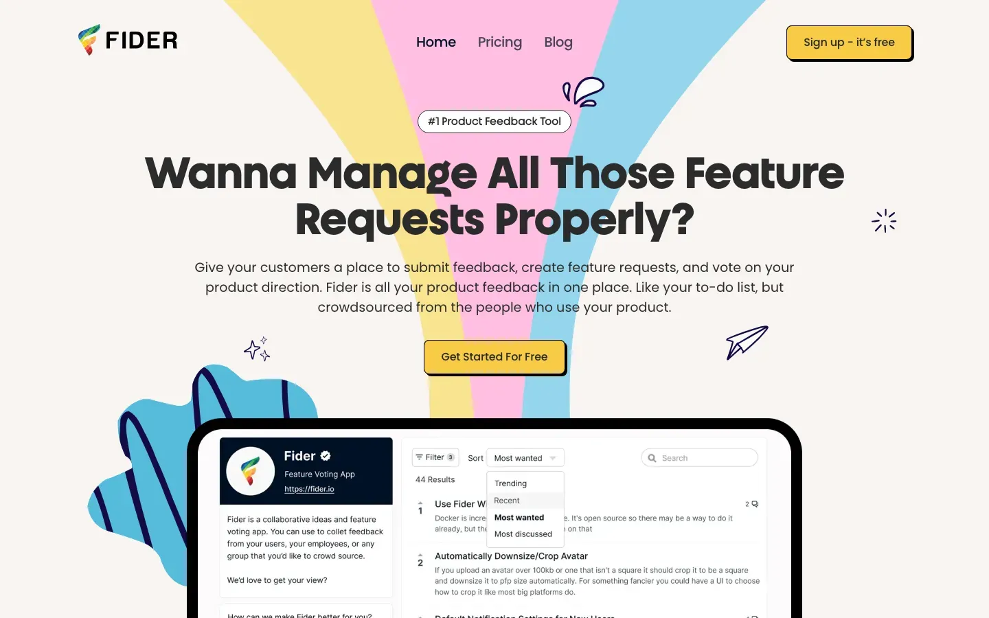 Homepage of Fider