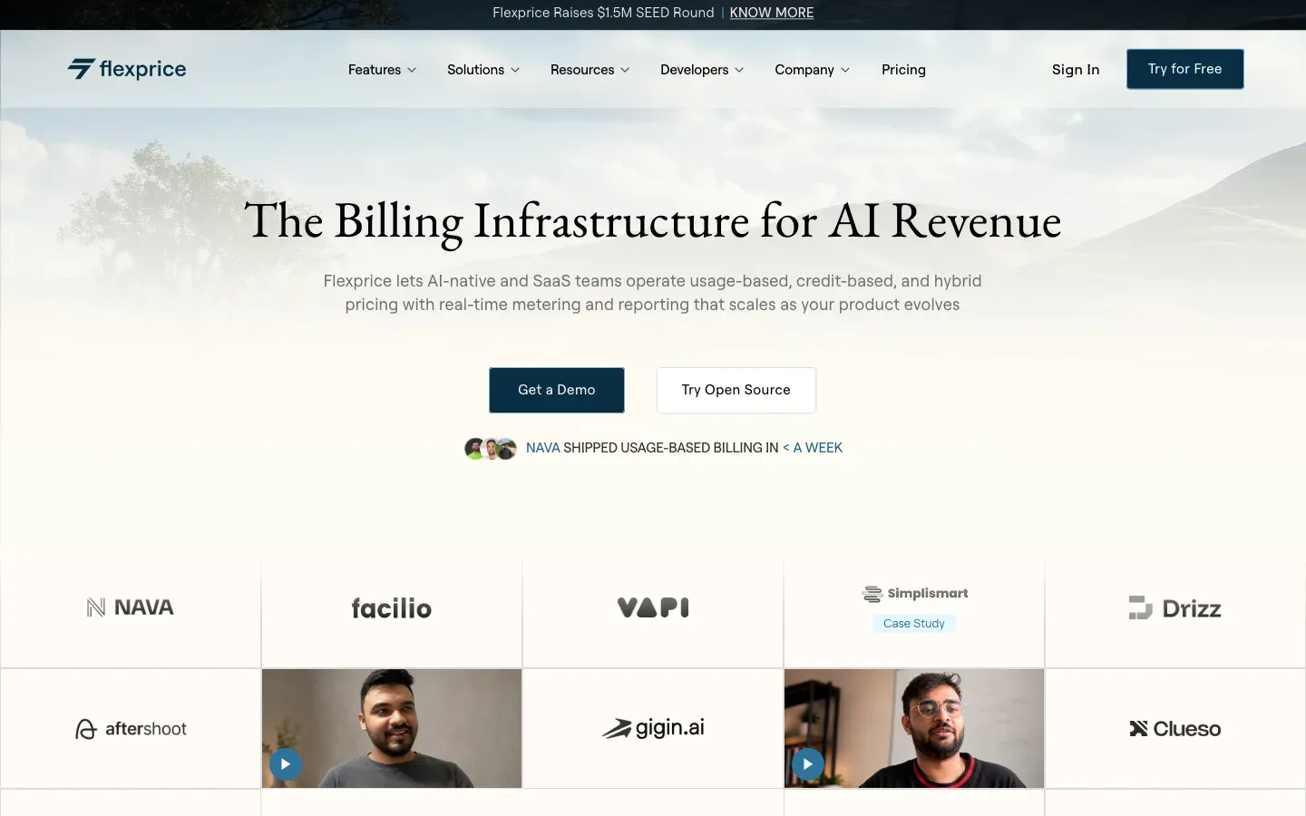 Homepage of Flexprice