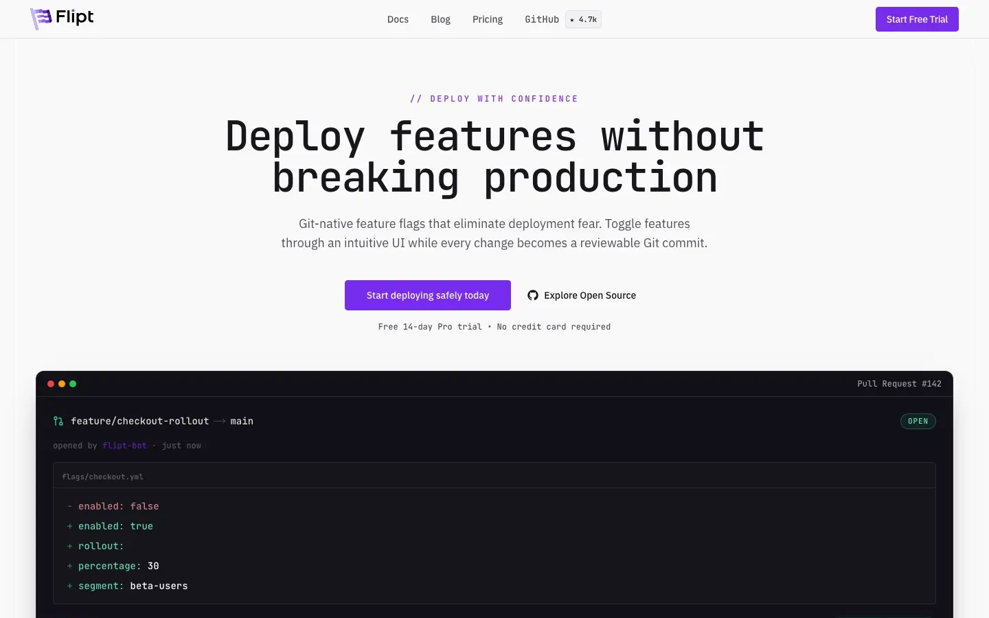 Homepage of Flipt