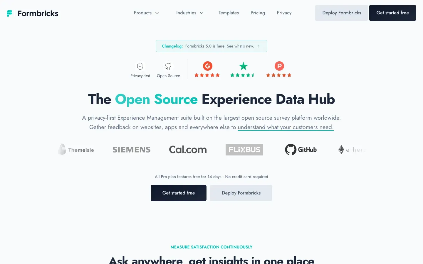 Homepage of Formbricks