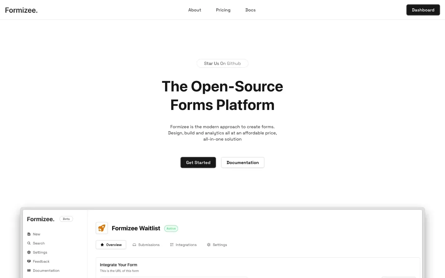 Homepage of Formizee