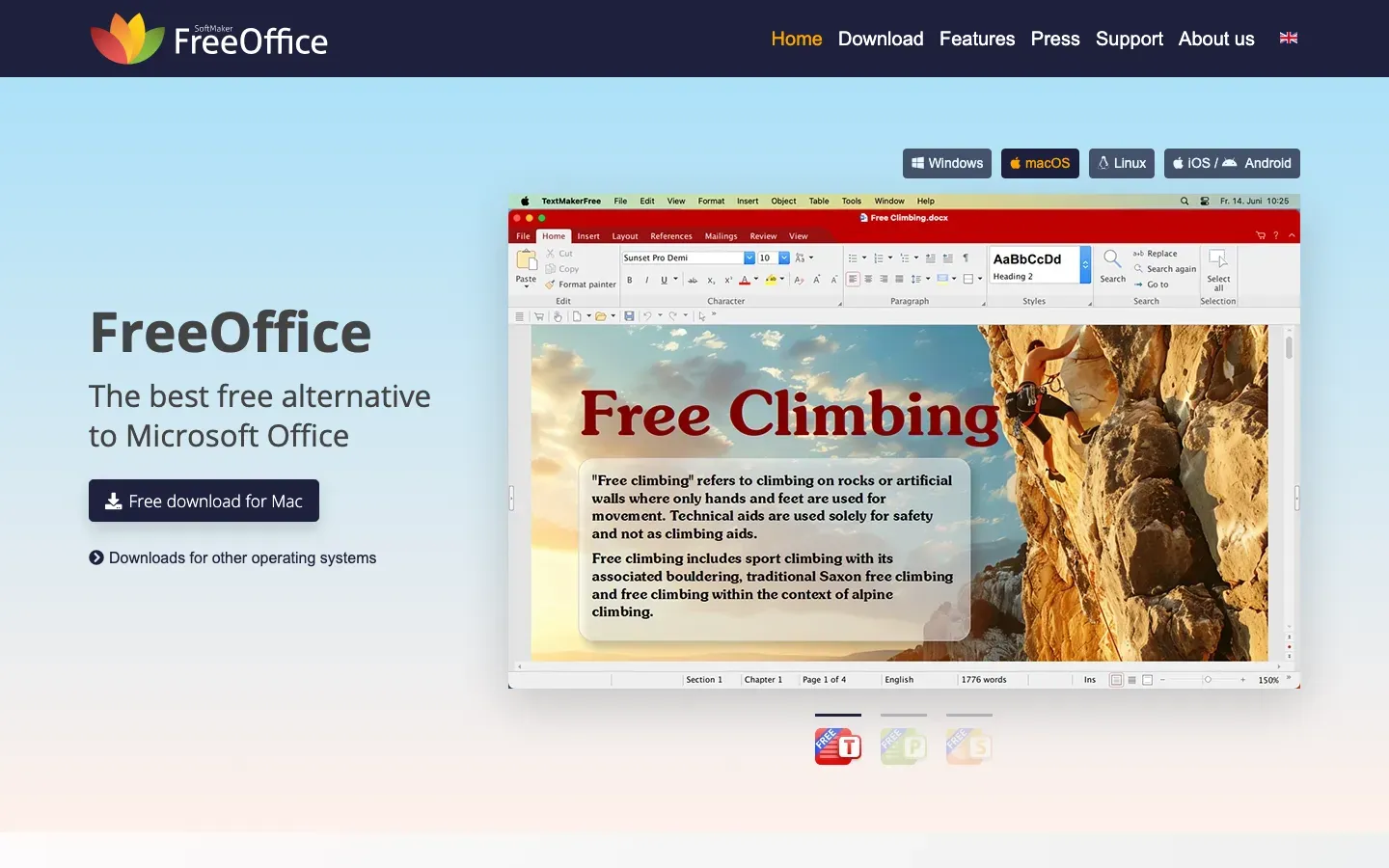 Homepage of FreeOffice