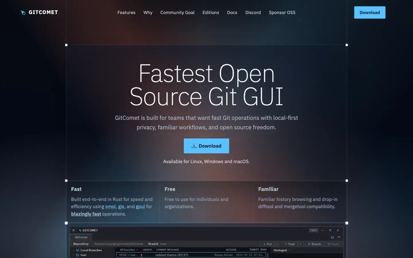 Homepage of GitComet