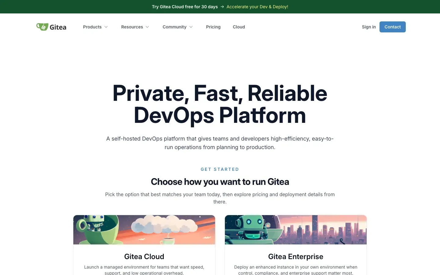 Homepage of Gitea