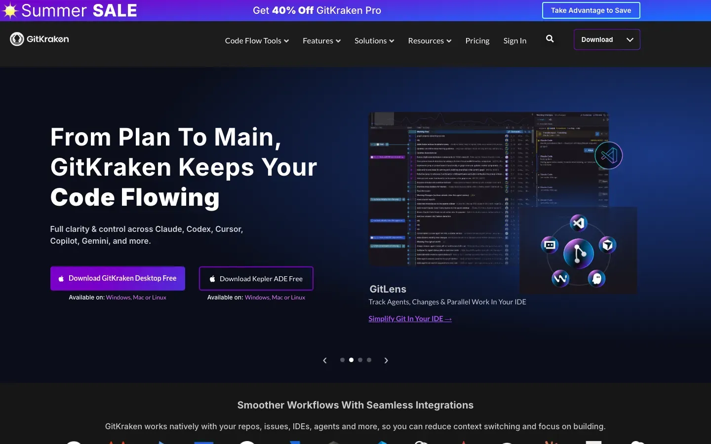 Homepage of GitKraken