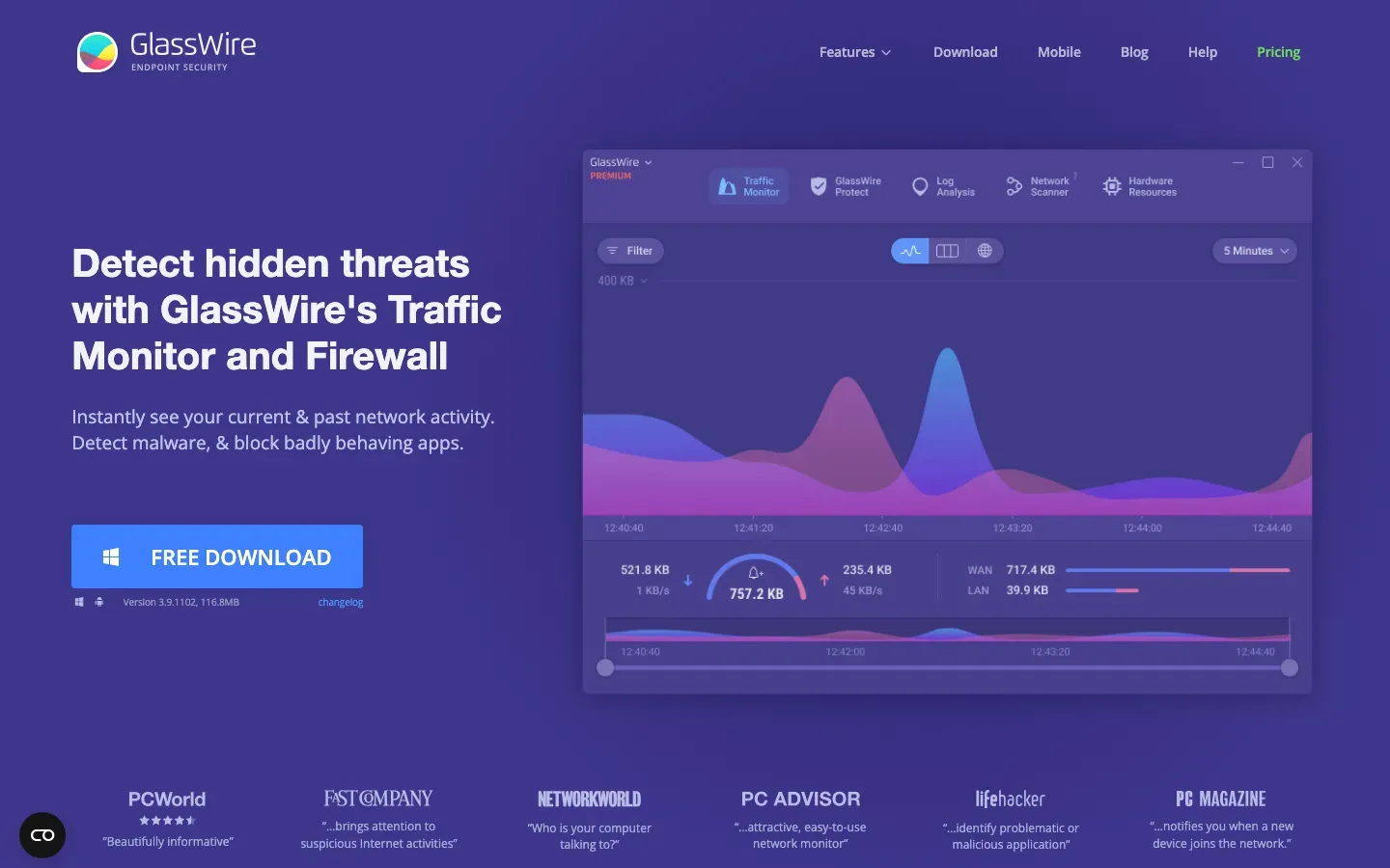Homepage of GlassWire