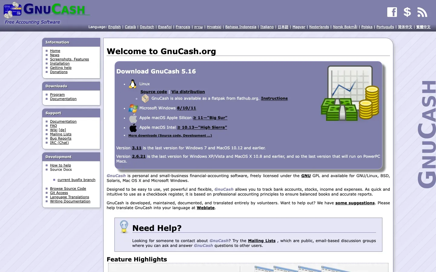 Homepage of GnuCash