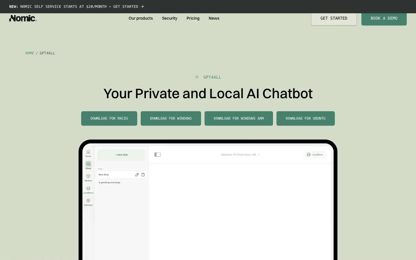 Homepage of GPT4All