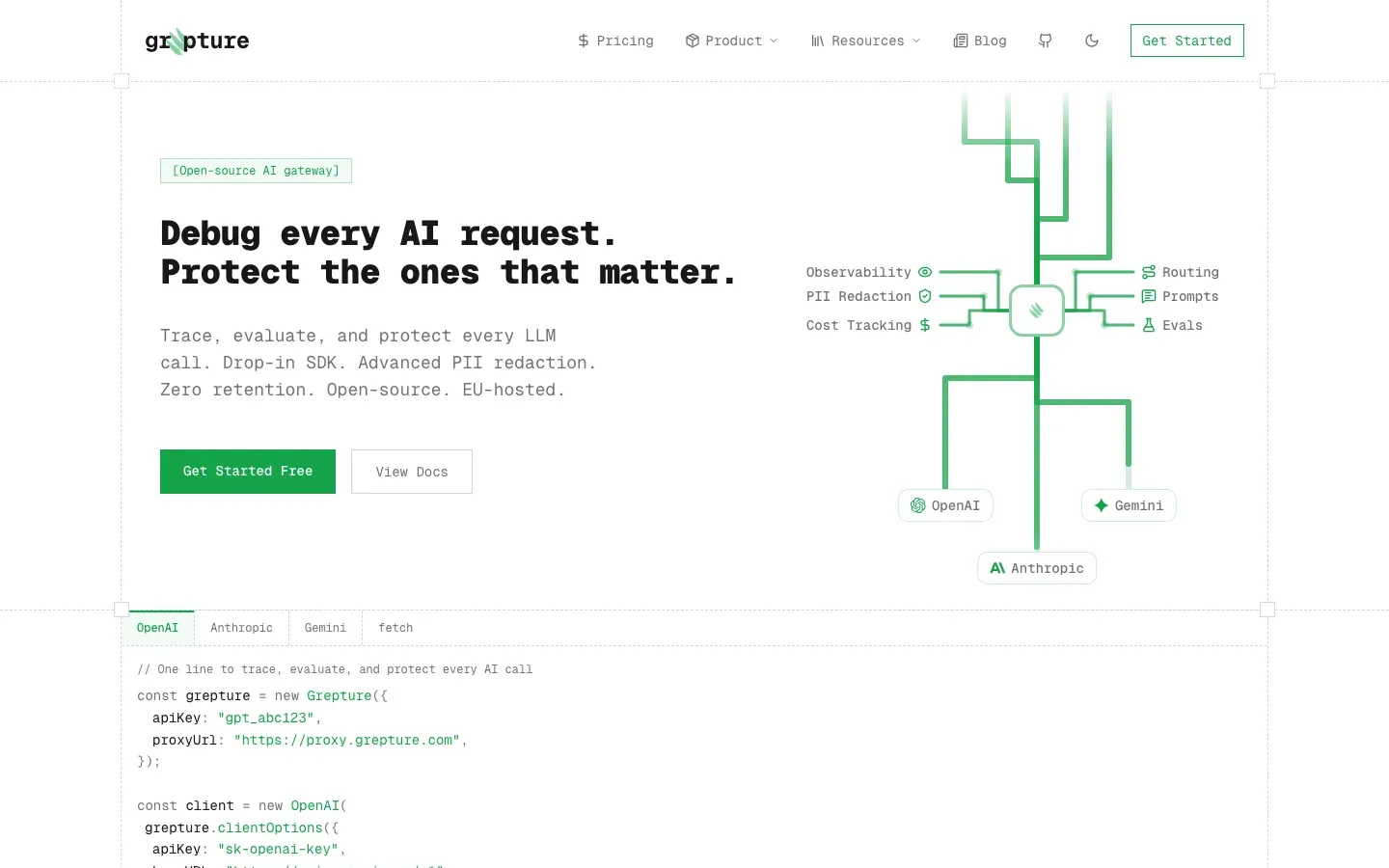 Homepage of Grepture